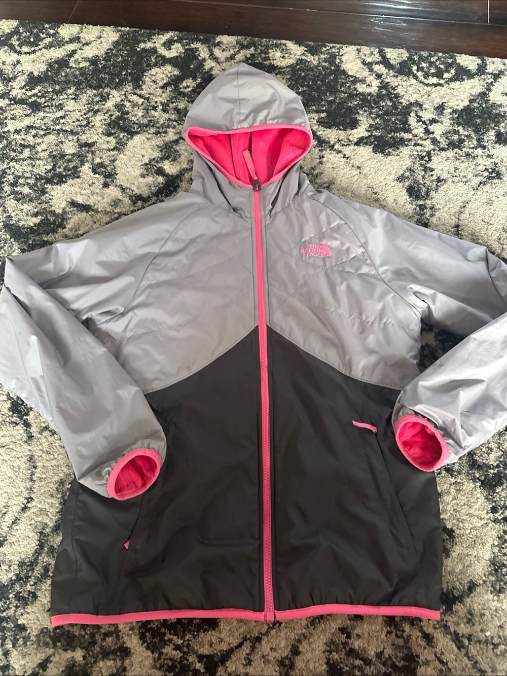 The North Face Girls' Hooded Jacket - Gray, Black & Pink